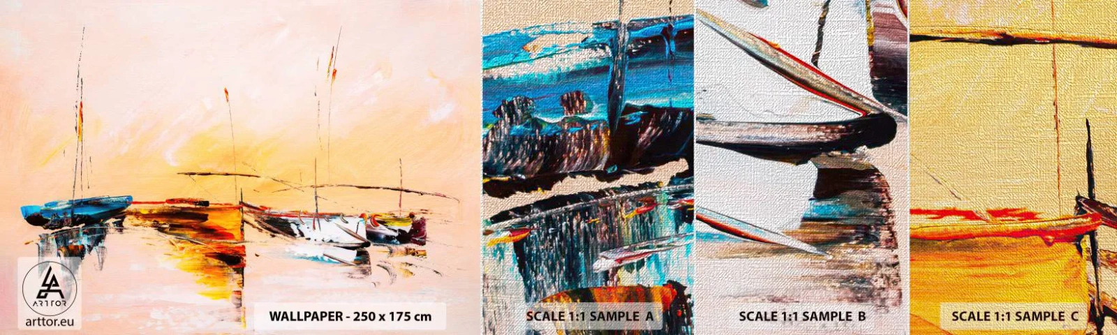 Prøve Fototapet Premium Canvas - En aften i havnen - Både, Sejlbåde, Stykke - 100x30 cm