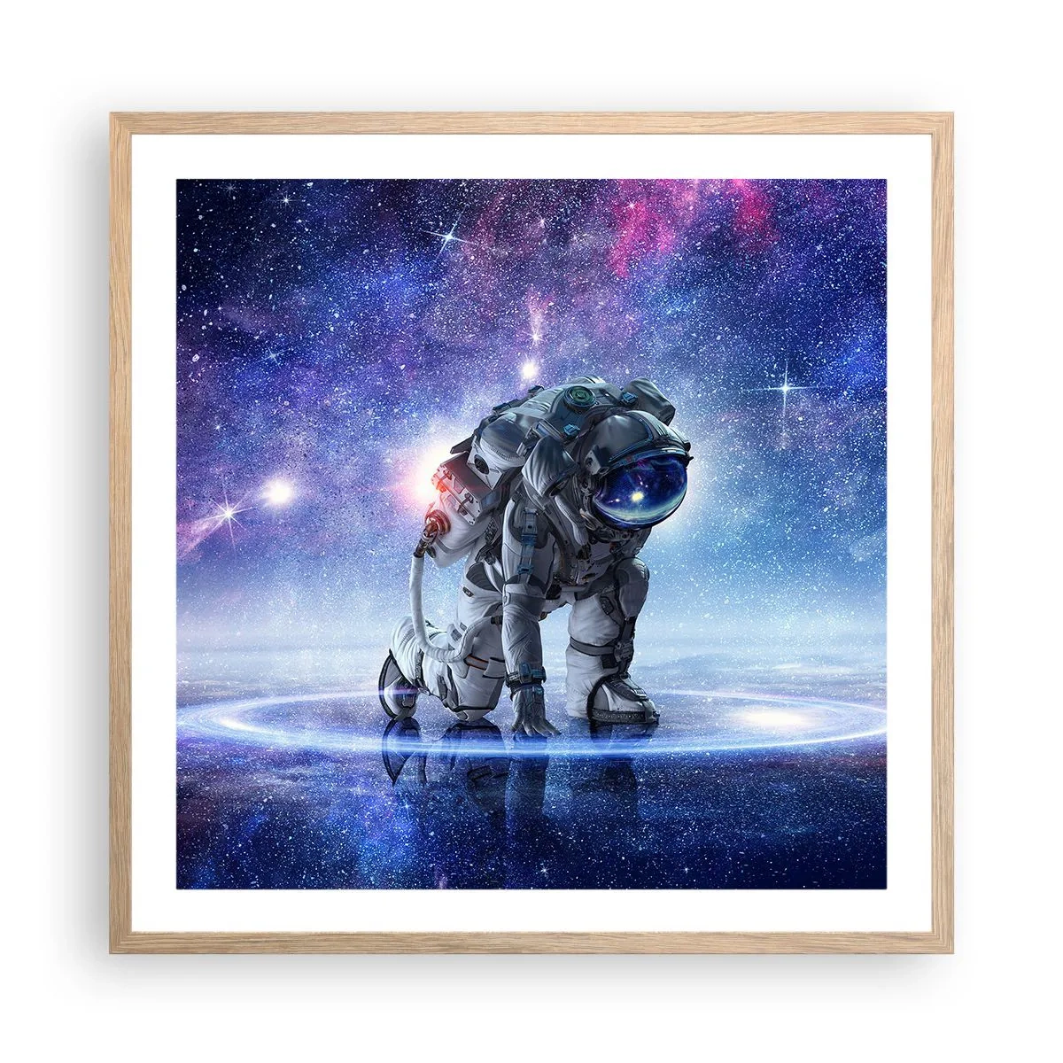 Plakat i ramme af lyst egetræ - Den stjerneklare himmel over mig - 60x60 cm