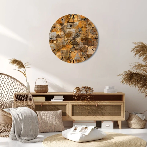 Vægur, Uret - Abstrakt geometrisk mønster i nuancer af guld og brun - 30x30cm - Verden i form - Moderne vægdekoration til stue, køkken og soveværelse ARTTOR