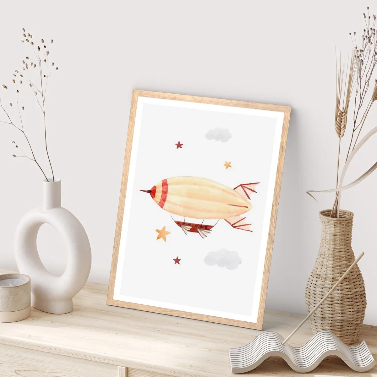 Plakat i ramme af lyst egetræ - Et luftskib - 61x91 cm