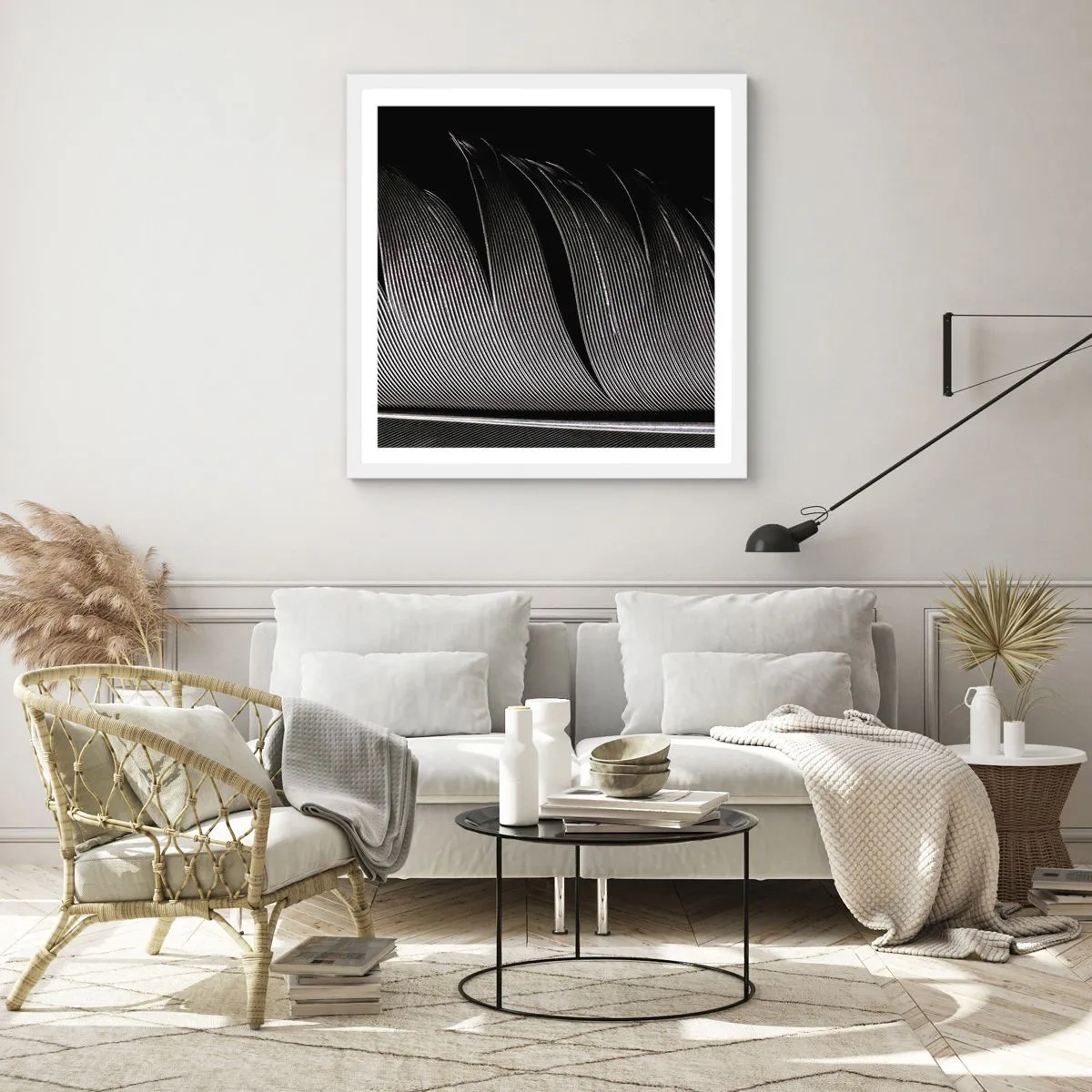 Plakat i hvid ramme - Fjer - en vidunderlig konstruktion - 40x40 cm