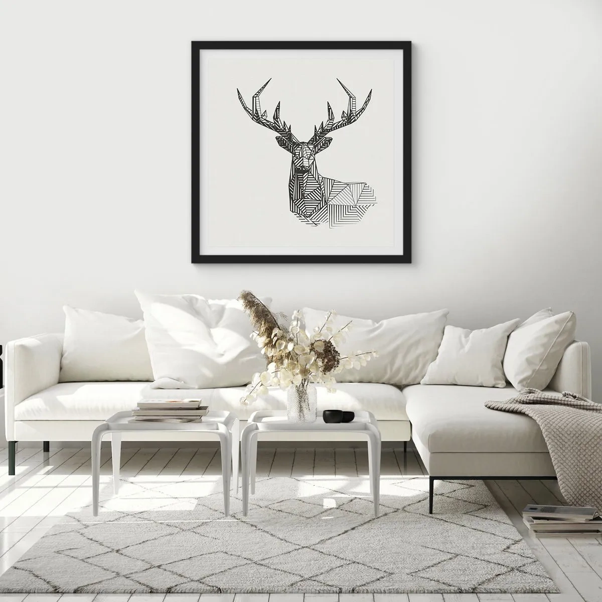 Plakat i sort ramme - Hjorte i kubistisk stil - 40x40 cm