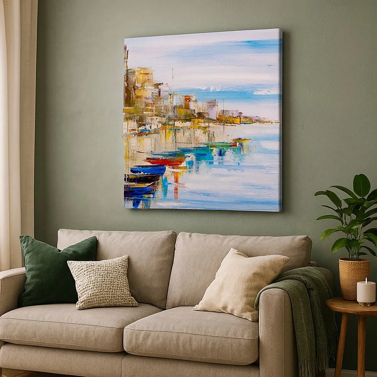 Lærredstryk - Billede på lærred - Flerfarvet urban havn - 30x30 cm