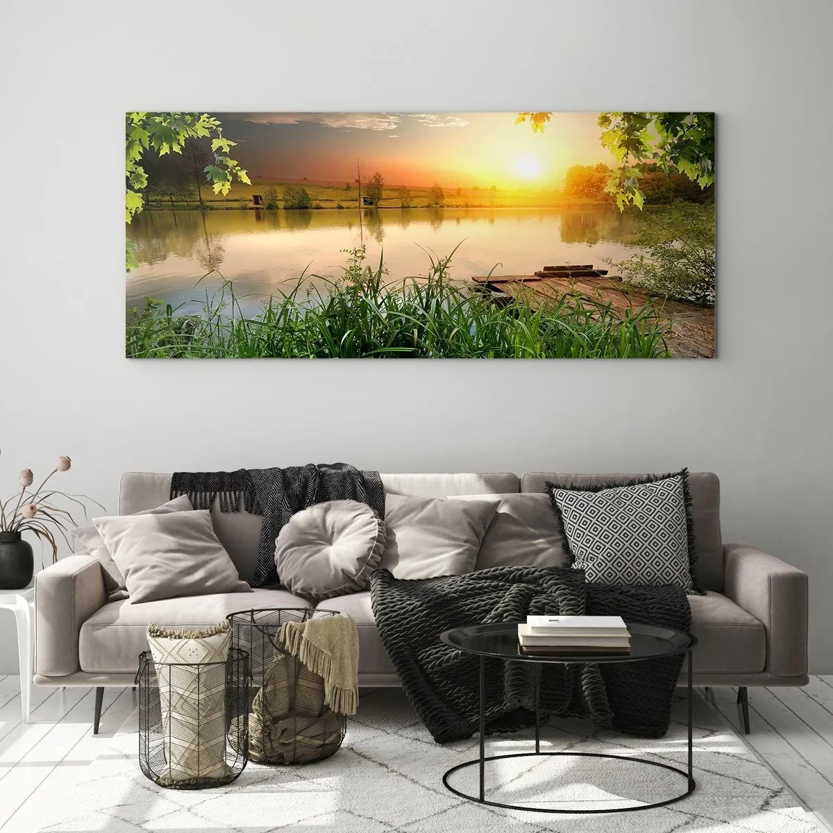 Billede på glas - Landskab i en grøn ramme - 120x50 cm
