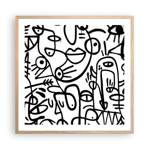 Plakat i ramme af lyst egetræ - Ansigter og luftspejlinger - 60x60 cm