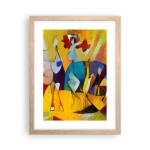 Plakat i ramme af lyst egetræ - Sol - liv - glæde - 30x40 cm