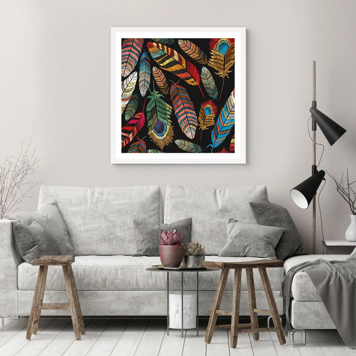 Plakat i hvid ramme - Fuglekarneval - 60x60 cm