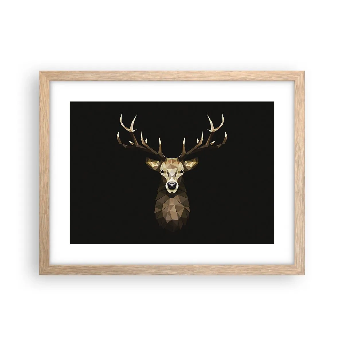 Plakat i ramme af lyst egetræ - Kubistisk hjort - 40x30 cm