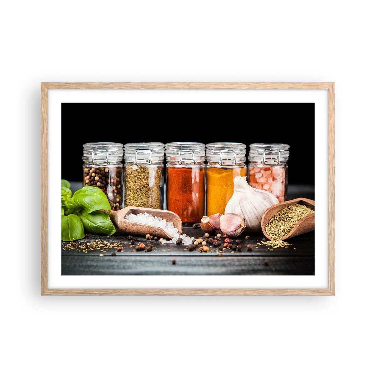 Plakat i ramme af lyst egetræ - For at livet kan smages - 70x50 cm