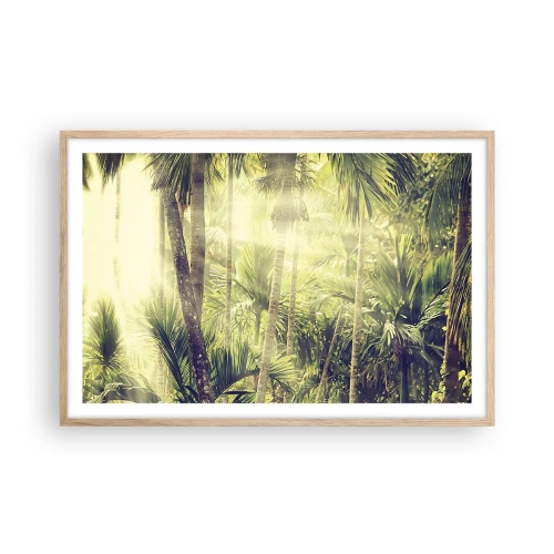 Plakat i ramme af lyst egetræ - I grønne gløder - 91x61 cm