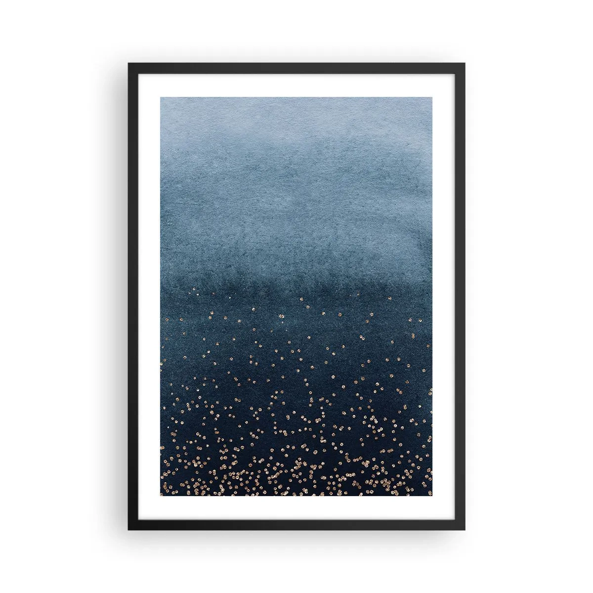 Plakat i sort ramme - Blå gradient med guld accenter - 50x70cm - Sammensætning - blå faser - Moderne vægdekoration til stue og soveværelse ARTTOR