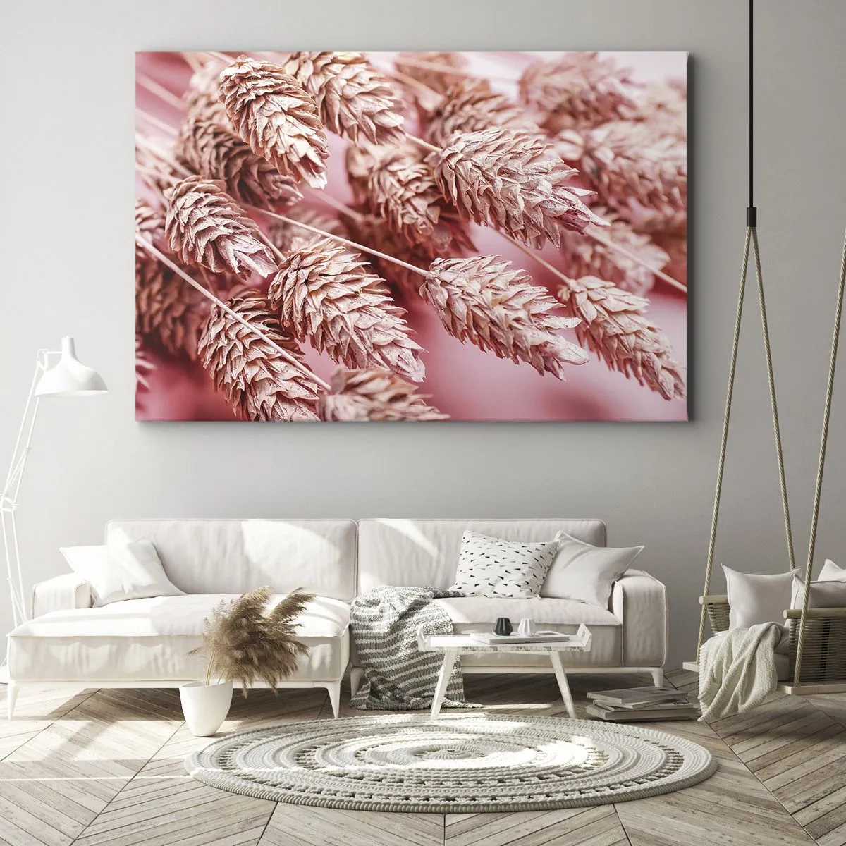 Lærredstryk - Billede på lærred - Nærbillede af de lyserøde ører - 70x50cm - Blomsterkaskade i lyserødt - Moderne vægdekoration til stue og soveværelse ARTTOR