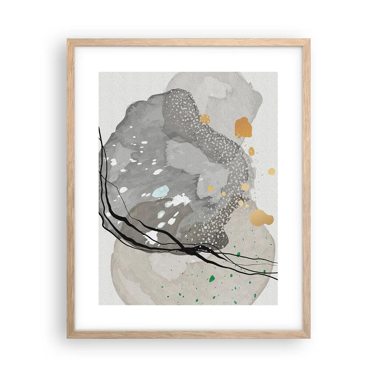 Plakat i ramme af lyst egetræ - Organisk komposition - 40x50 cm