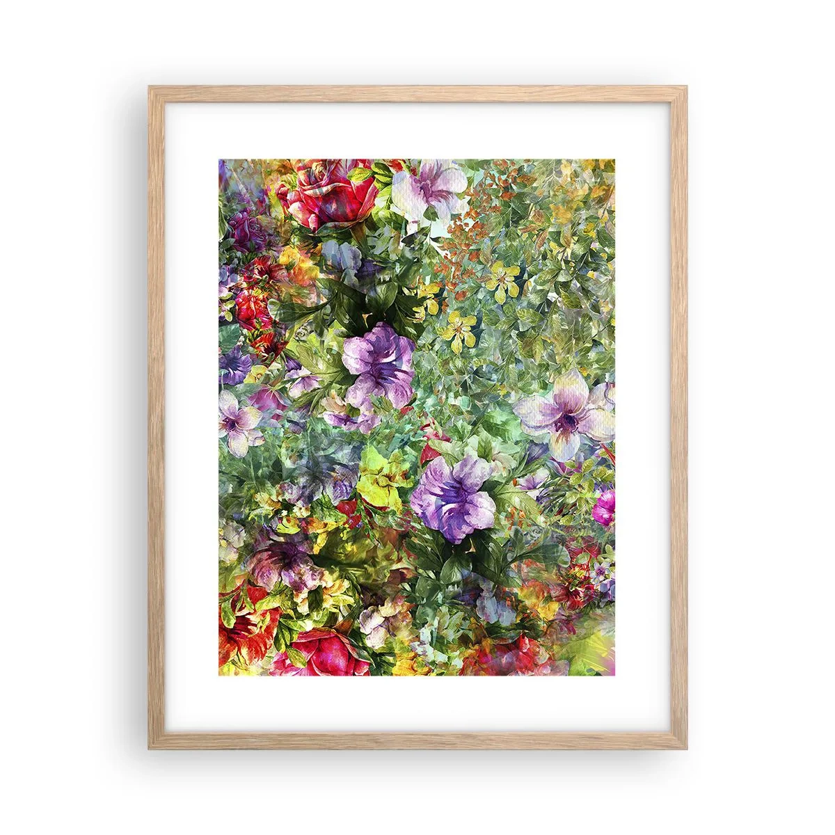 Plakat i ramme af lyst egetræ - Ind i blomsterne ved fortabelse - 40x50 cm