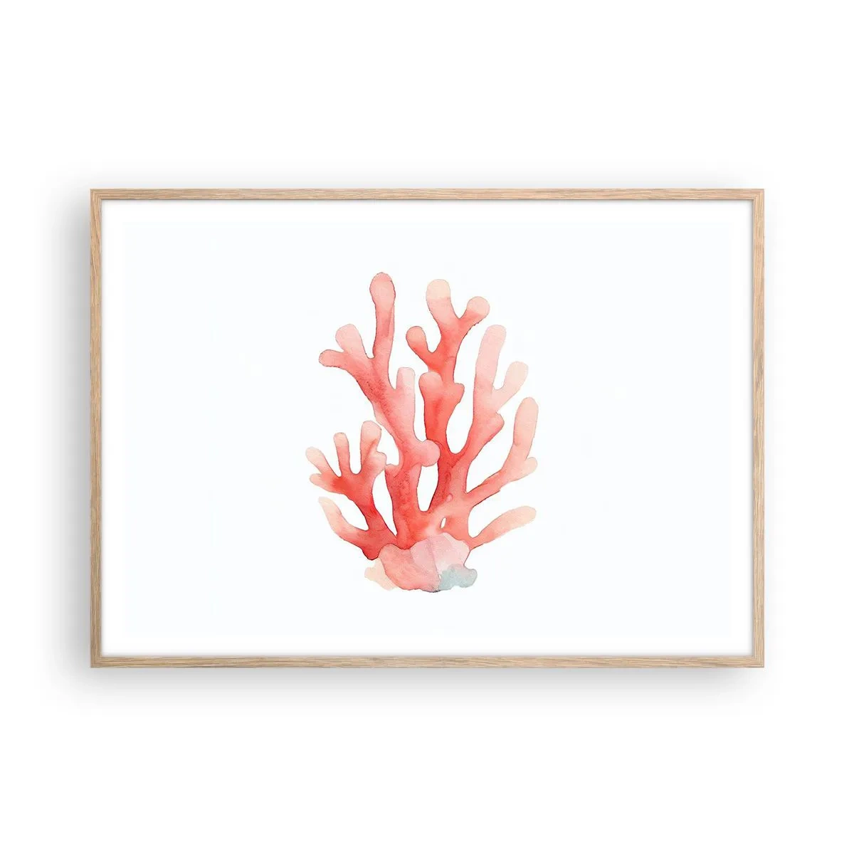 Plakat i ramme af lyst egetræ - Farven koral - 100x70 cm