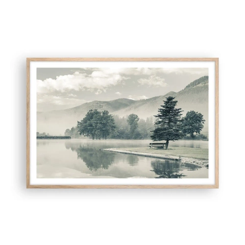 Plakat i ramme af lyst egetræ - Søen sover stadig - 91x61 cm