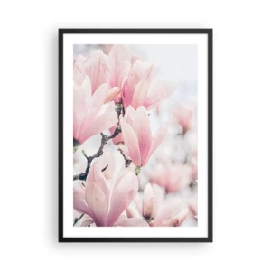Plakat i sort ramme - Lyserøde magnolier i en diskret forårsstemning - 50x70cm - Idealet om subtilitet - Moderne vægdekoration til stue og soveværelse ARTTOR