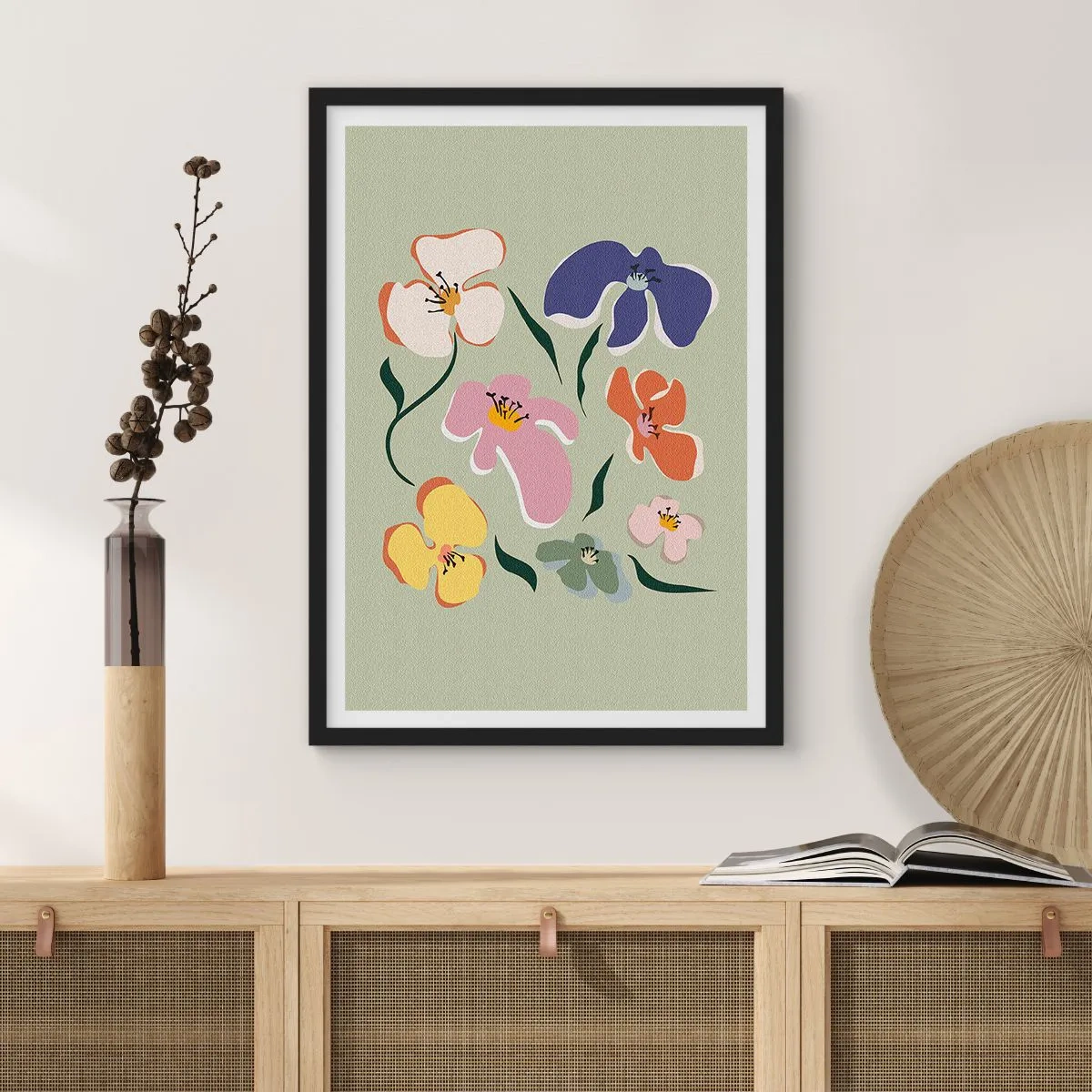 Plakat i sort ramme - Stedmoderblomster med et twist - 70x100 cm