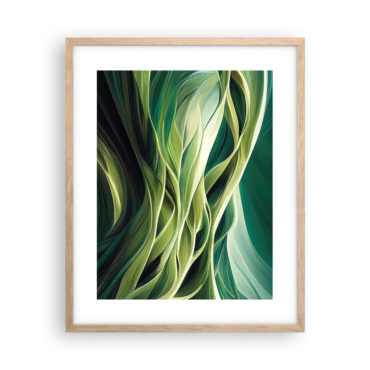 Plakat i ramme af lyst egetræ - Et abstrakt spil med grønt - 40x50 cm