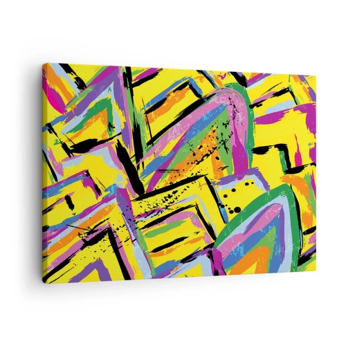 Lærredstryk - Billede på lærred - Livlig abstraktion i klare farver og dynamiske former - 70x50cm - Han råber af glæde - Moderne vægdekoration til stue og soveværelse ARTTOR