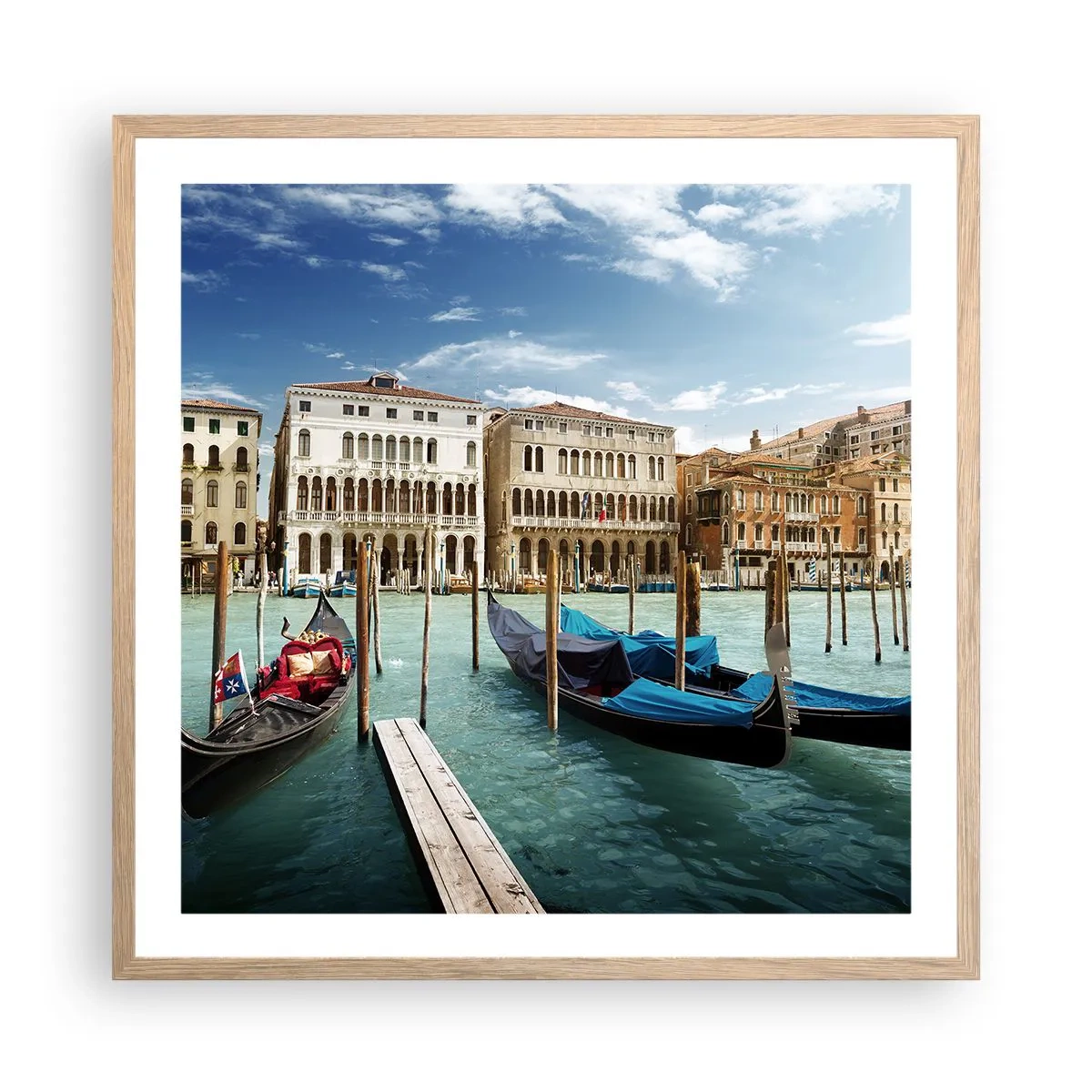 Plakat i ramme af lyst egetræ - Paladser i blåt - 60x60 cm