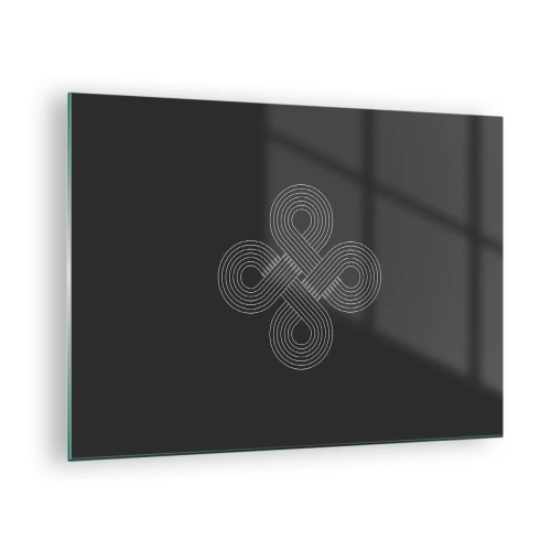 Billede på glas - Minimalistisk hvidt keltisk symbol på sort baggrund - 70x50cm - I den keltiske ånd - Moderne vægdekoration til stue og soveværelse ARTTOR