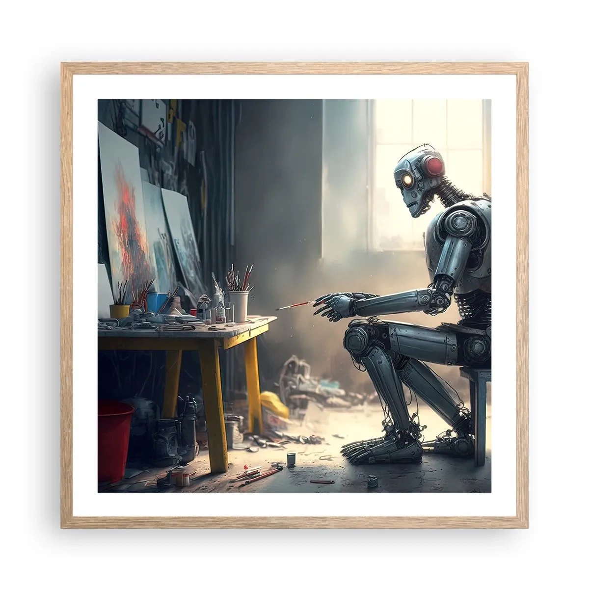 Plakat i ramme af lyst egetræ - Den skabende handling - 60x60 cm