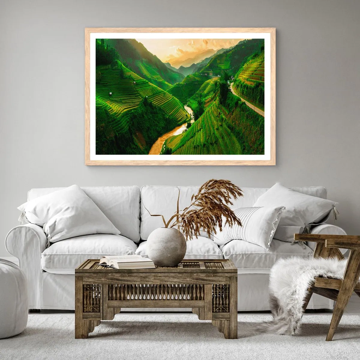 Plakat i ramme af lyst egetræ - Vietnamesisk dal - 91x61 cm