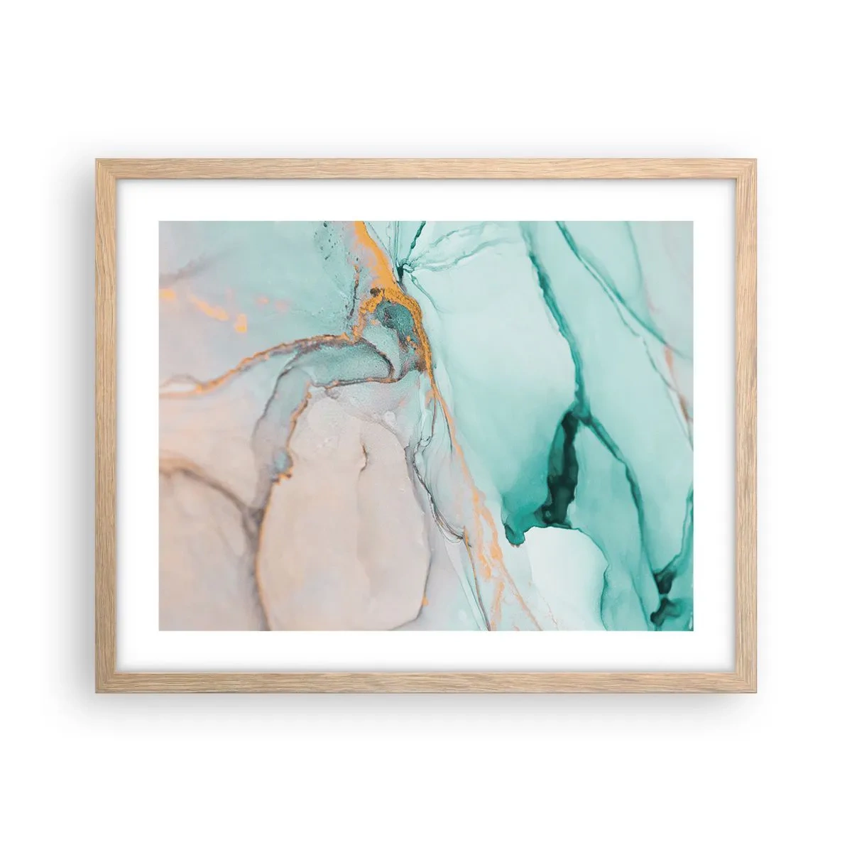 Plakat i ramme af lyst egetræ - Dans af former og farver - 50x40 cm