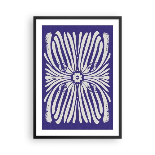 Plakat i sort ramme - Symmetrisk retro blomstermønster på en marineblå baggrund - 50x70cm - Etniske inspirationer - Moderne vægdekoration til stue og soveværelse ARTTOR