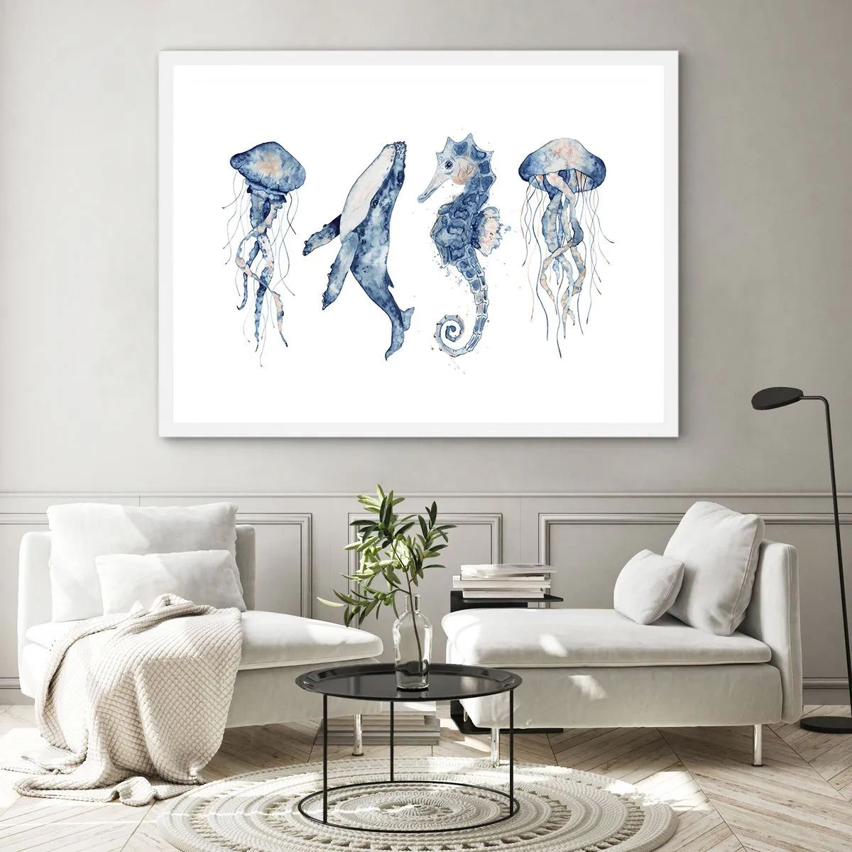 Plakat i hvid ramme - Havets vidundere - 100x70 cm