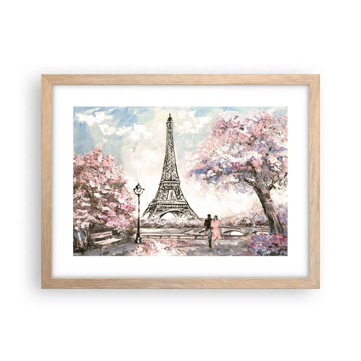 Plakat i ramme af lyst egetræ - April gåtur rundt i Paris - 40x30 cm