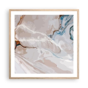 Plakat i ramme af lyst egetræ - Blå slynger sig under det hvide - 60x60 cm