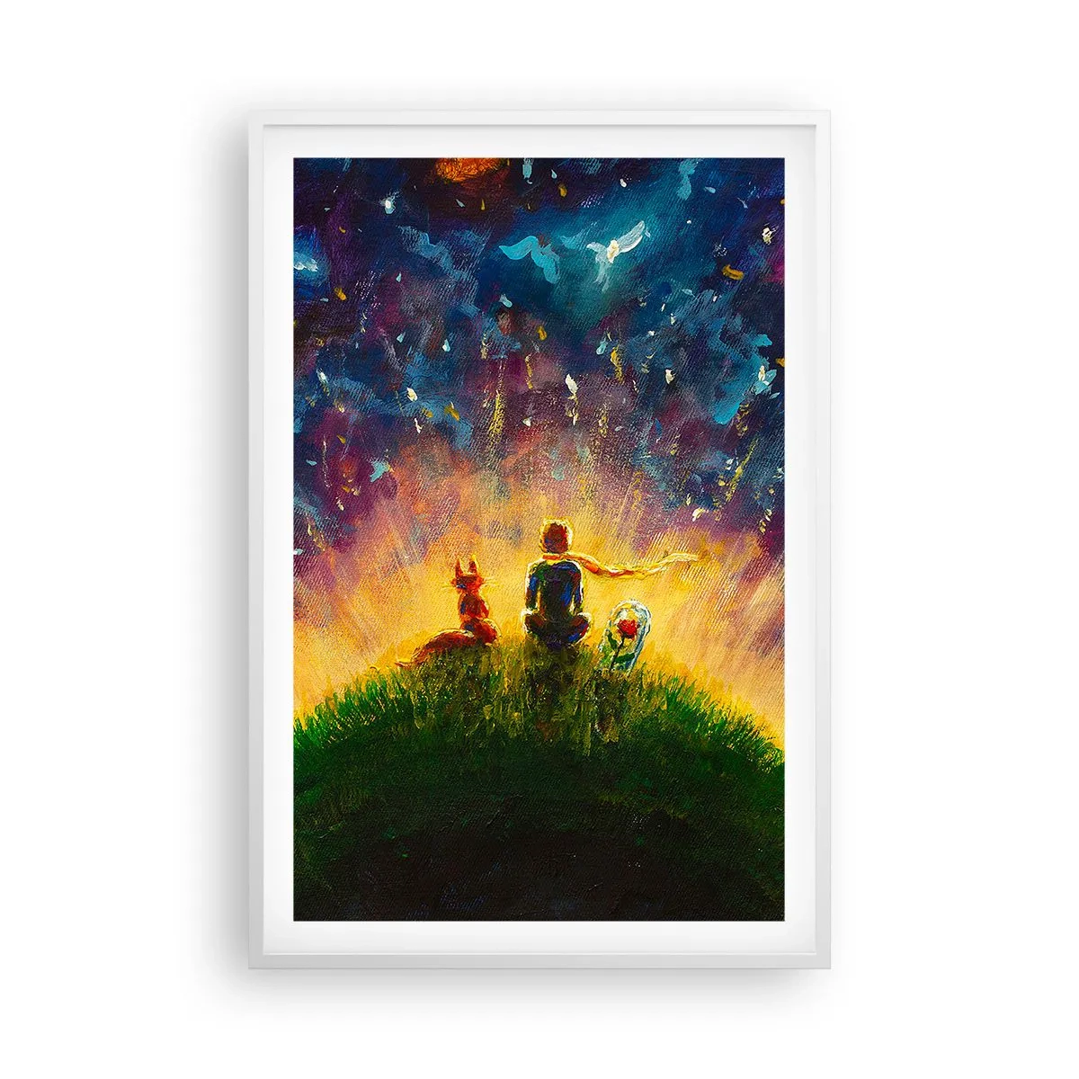 Plakat i hvid ramme - Kærlighed og venskab - hele verden - 61x91 cm