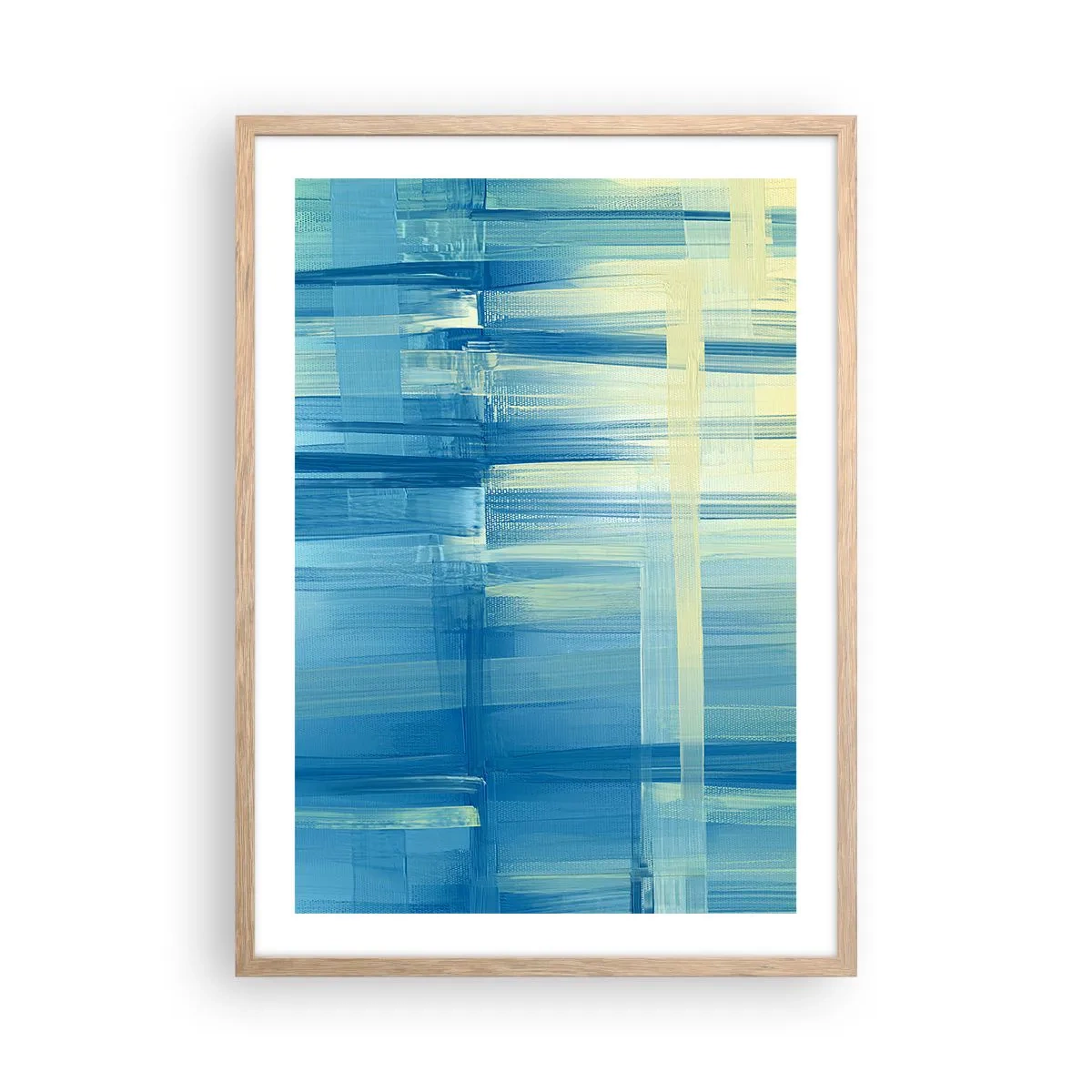 Plakat i ramme af lyst egetræ - Komposition i turkis - 50x70 cm