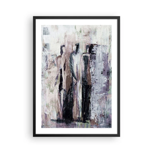 Plakat i sort ramme - Abstrakte figurer i dæmpede farver - 50x70cm - De mystiske tre - Moderne vægdekoration til stue og soveværelse ARTTOR