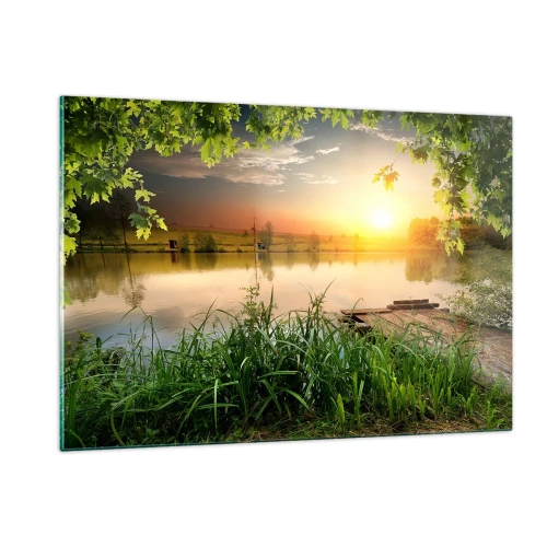 Billede på glas - Landskab i en grøn ramme - 120x80 cm