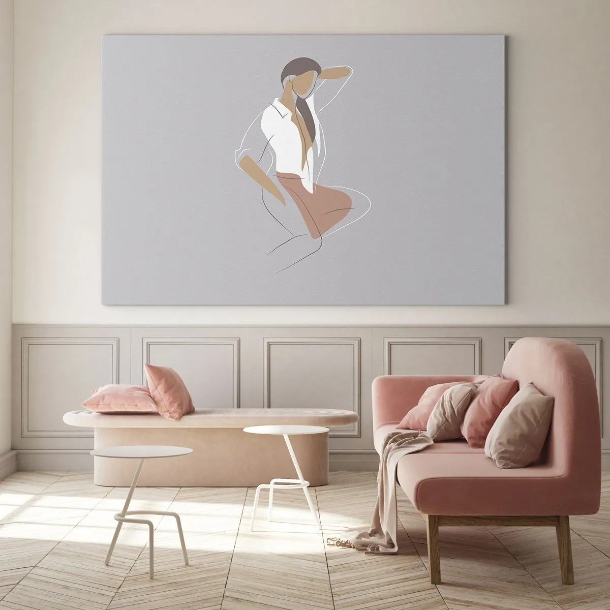 Billede på glas - Kvindesilhuet i minimalistisk stil - 70x50cm - Omrids af nåde - Moderne vægdekoration til stue og soveværelse ARTTOR