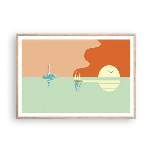 Plakat i ramme af lyst egetræ - Det perfekte havlandskab - 100x70 cm