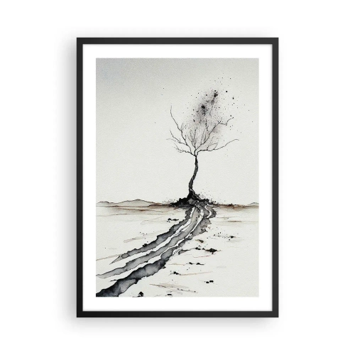 Plakat i sort ramme - Et minimalistisk træ med abstrakte rødder - 50x70cm - Vinterens melankoli - Moderne vægdekoration til stue og soveværelse ARTTOR