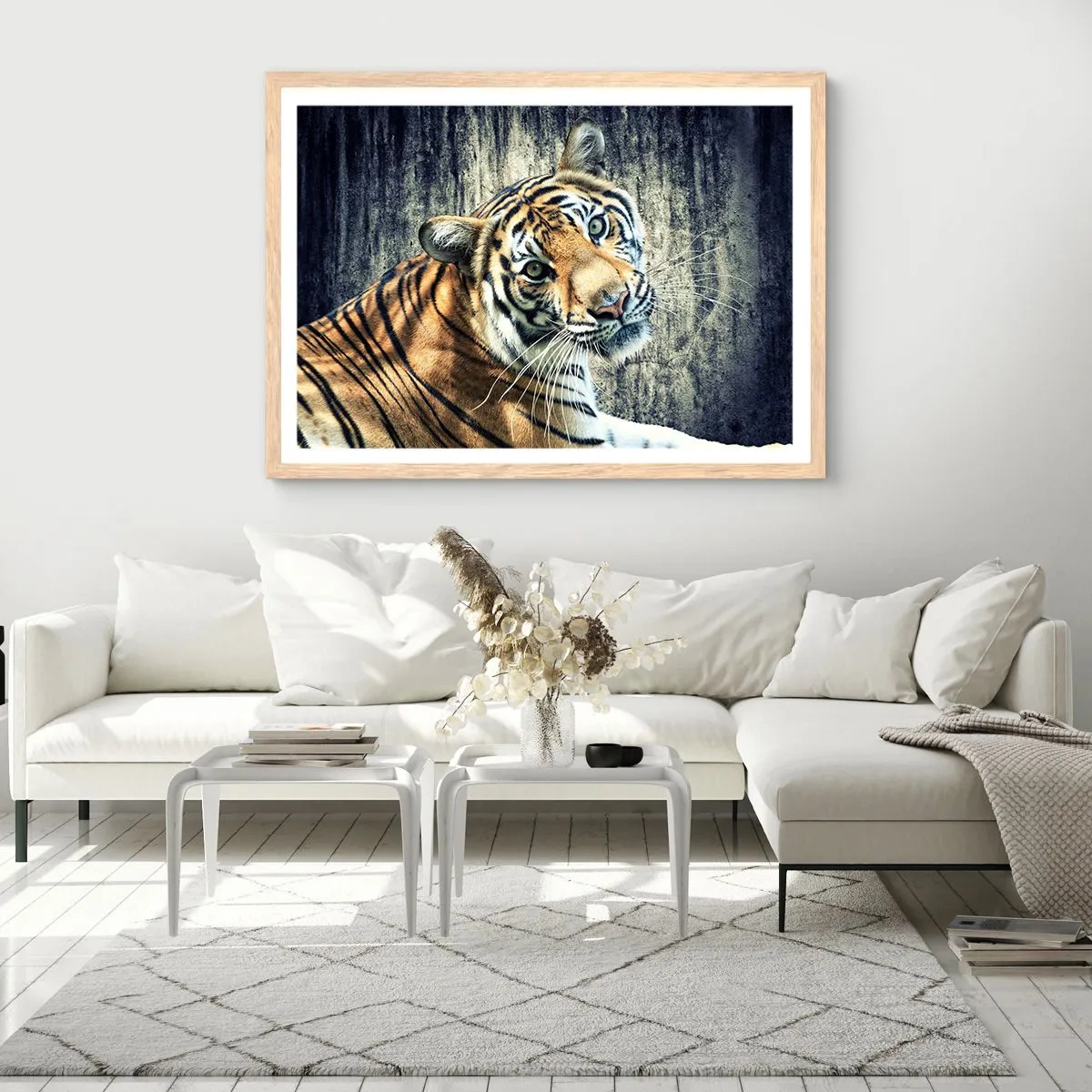 Plakat i ramme af lyst egetræ - Portræt i lysstrømme - 91x61 cm