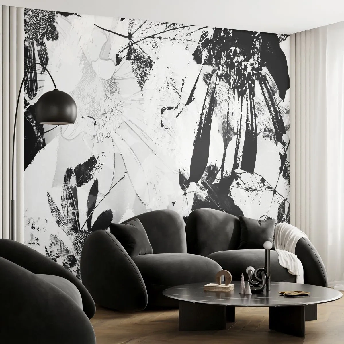 Fototapet Premium Canvas - Efterår i det negative - Abstraktion, Blomster, Grafik - 250x175 cm