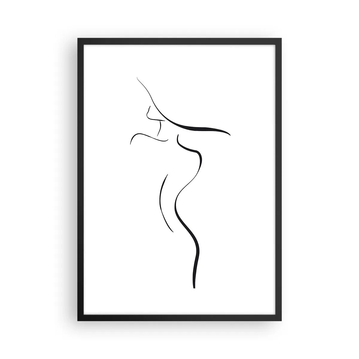 Plakat i sort ramme - En minimalistisk silhuet af en kvinde tegnet med en sort linje. - 50x70cm - Flygtig som en bølge - Moderne vægdekoration til stue og soveværelse ARTTOR