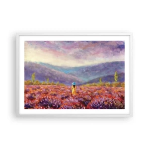 Plakat i hvid ramme - I en verden af lavendel - 70x50 cm