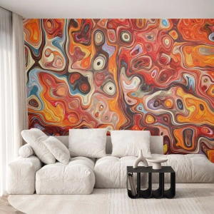 Fototapet Standard Eco - Abstrakte bølger i nuancer af rød og orange - 100x70cm - Hvis nødderne var smeltet i honningen - Moderne vægdekoration til stue og soveværelse ARTTOR