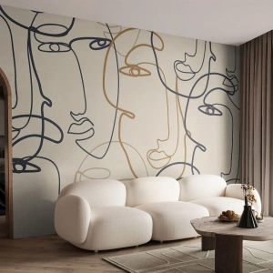 Fototapet Standard Eco - Konturflader tegnet med én linje - 100x70cm - Portræt ganget med hinanden - Moderne vægdekoration til stue og soveværelse ARTTOR