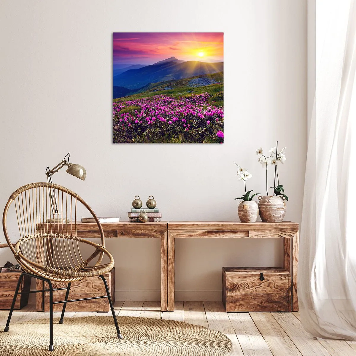 Lærredstryk - Billede på lærred - ... Og rundt omkring dufter det af fyrretræer og krydderurter - 30x30 cm