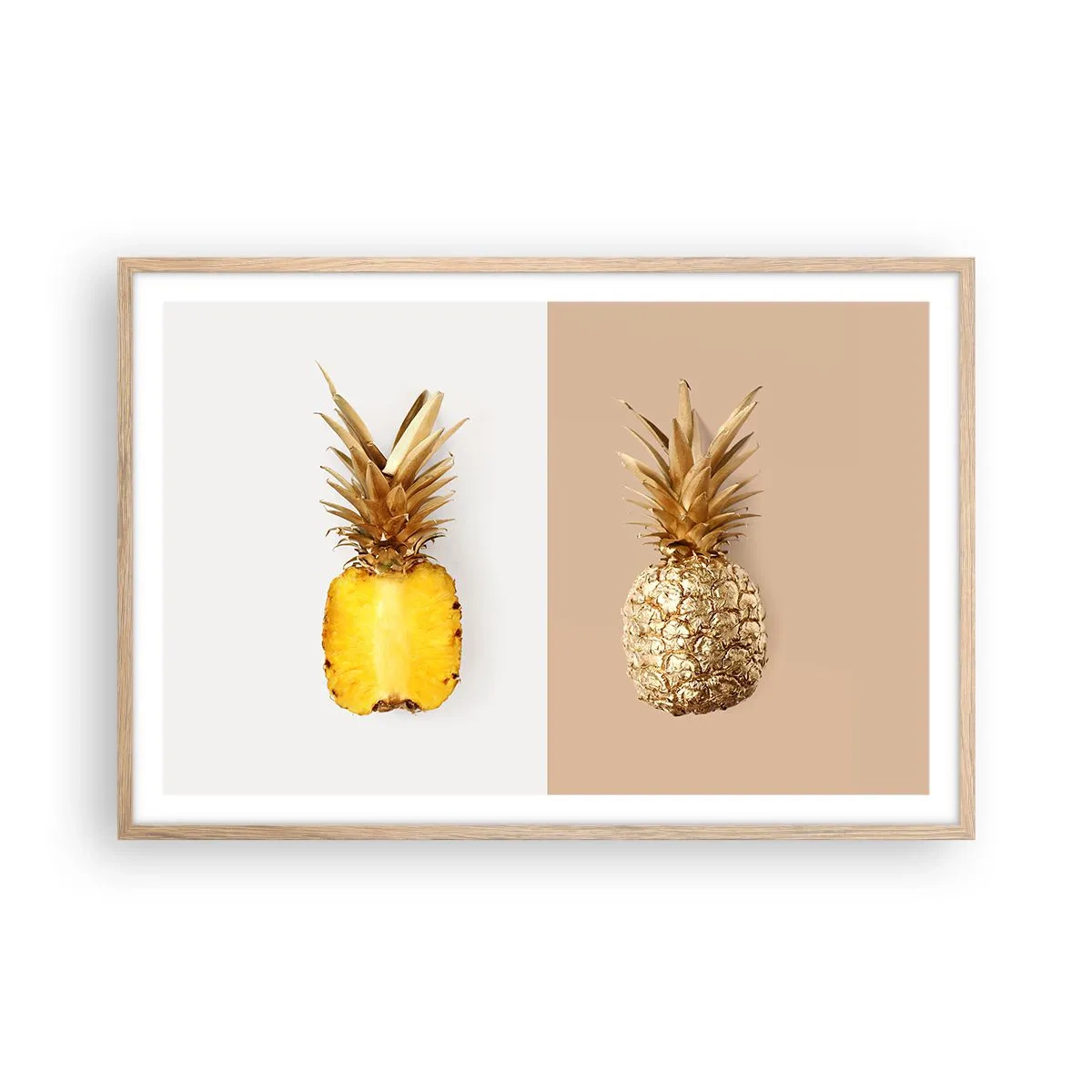Plakat i ramme af lyst egetræ - Ananas til os - 91x61 cm