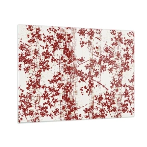 Billede på glas - Et blomstermønster i rødt på en lys, slidt baggrund - 70x50cm - Som en gammel percale - Moderne vægdekoration til stue og soveværelse ARTTOR