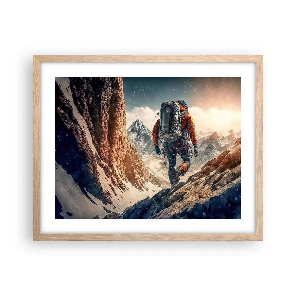 Plakat i ramme af lyst egetræ - Ensom kriger - 50x40 cm